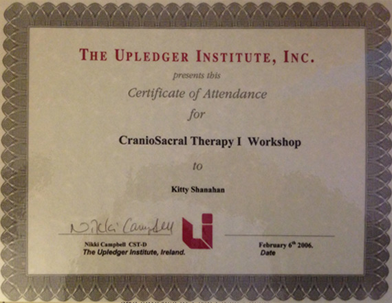 The Upledger Institue, Inc. Certificate of Attendance for CranioSacral Therapy